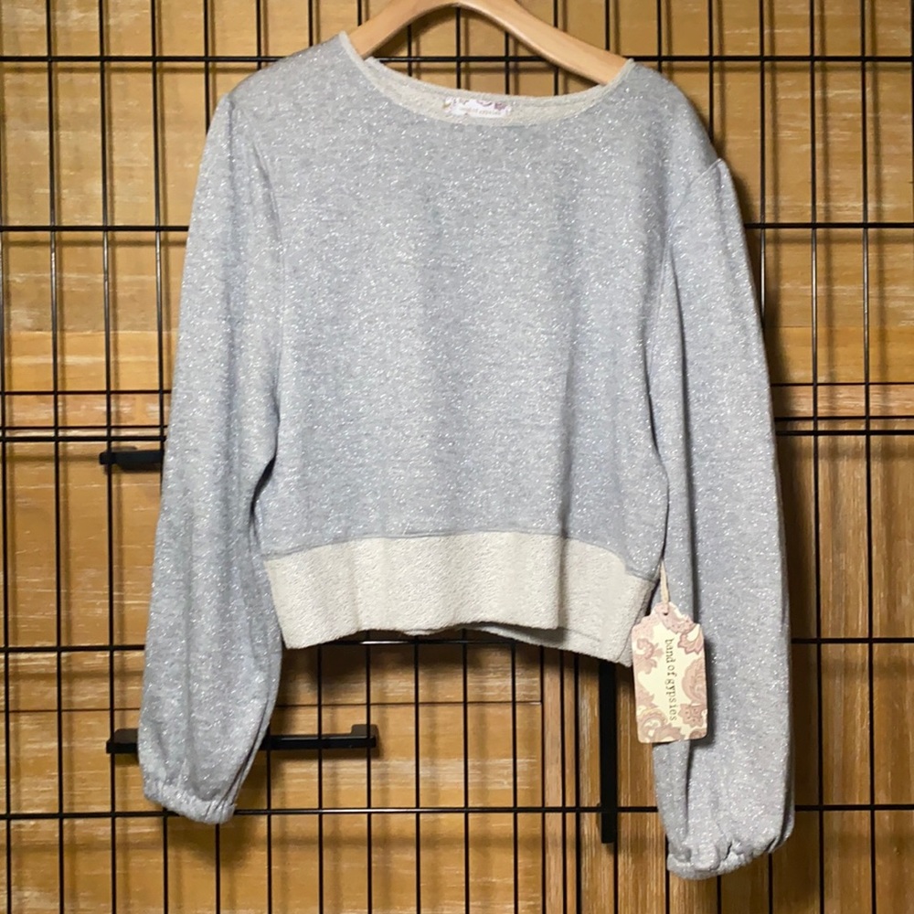 BAND OF GYPSIES NWT Cropped Silver Metallic Little Pullover